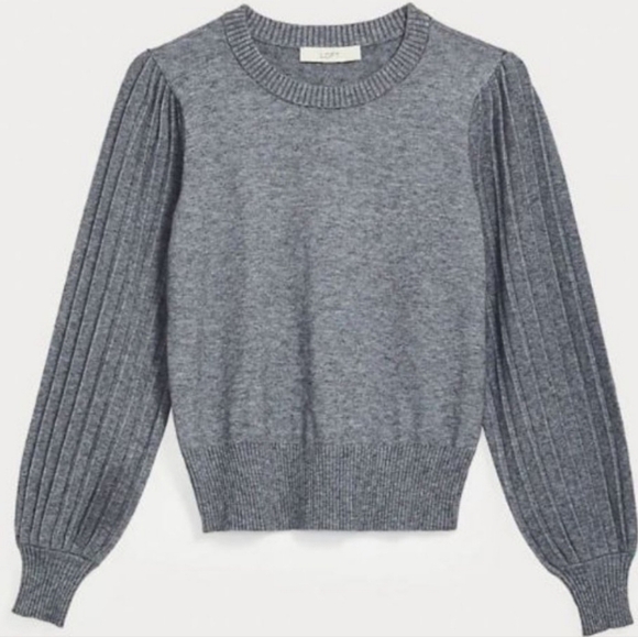 LOFT Sweaters - Loft Pleated Puff Sleeve Gray Sweater Size Small